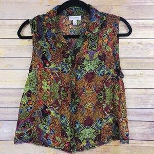 Olsenboye Sheer Sleeveless Polo Tank Top - Medium